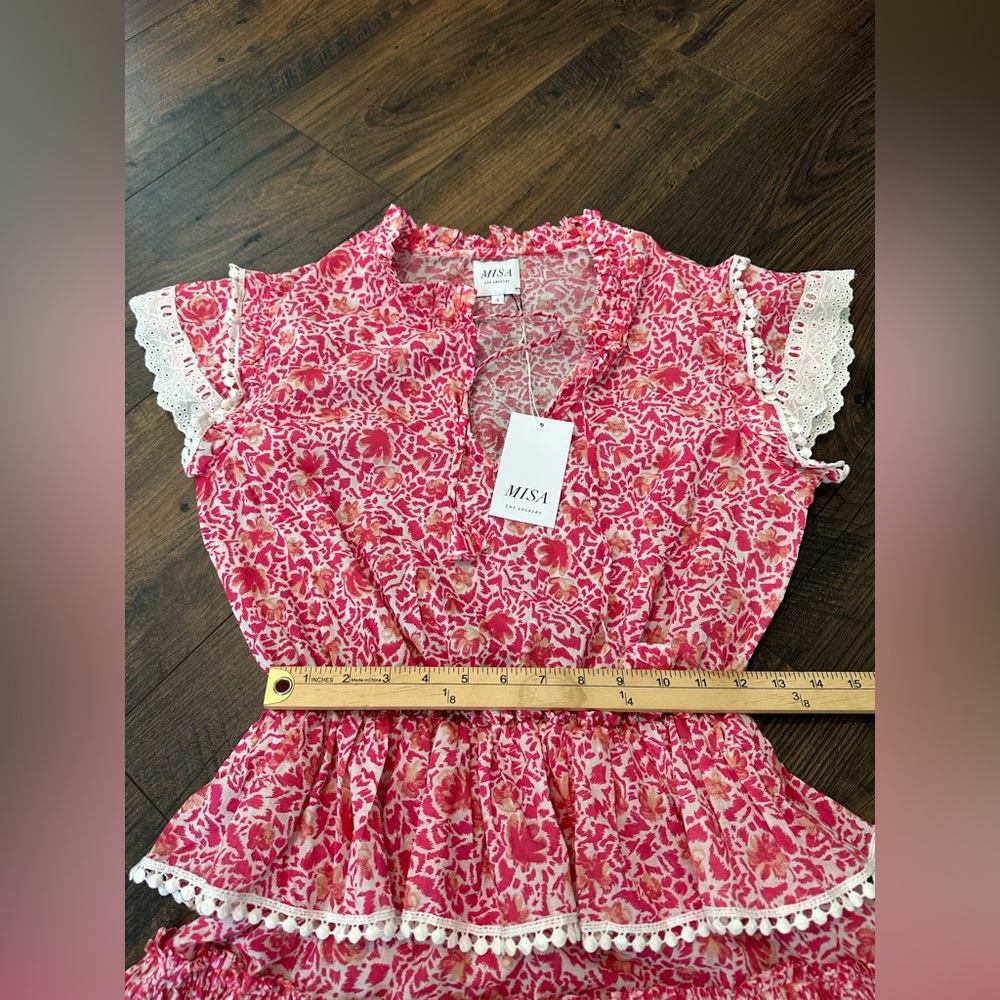 MISA Los Angeles Lilian Dress Pink Animal Floral Tiered Lace Trim NWT Size S - Picture 12 of 12